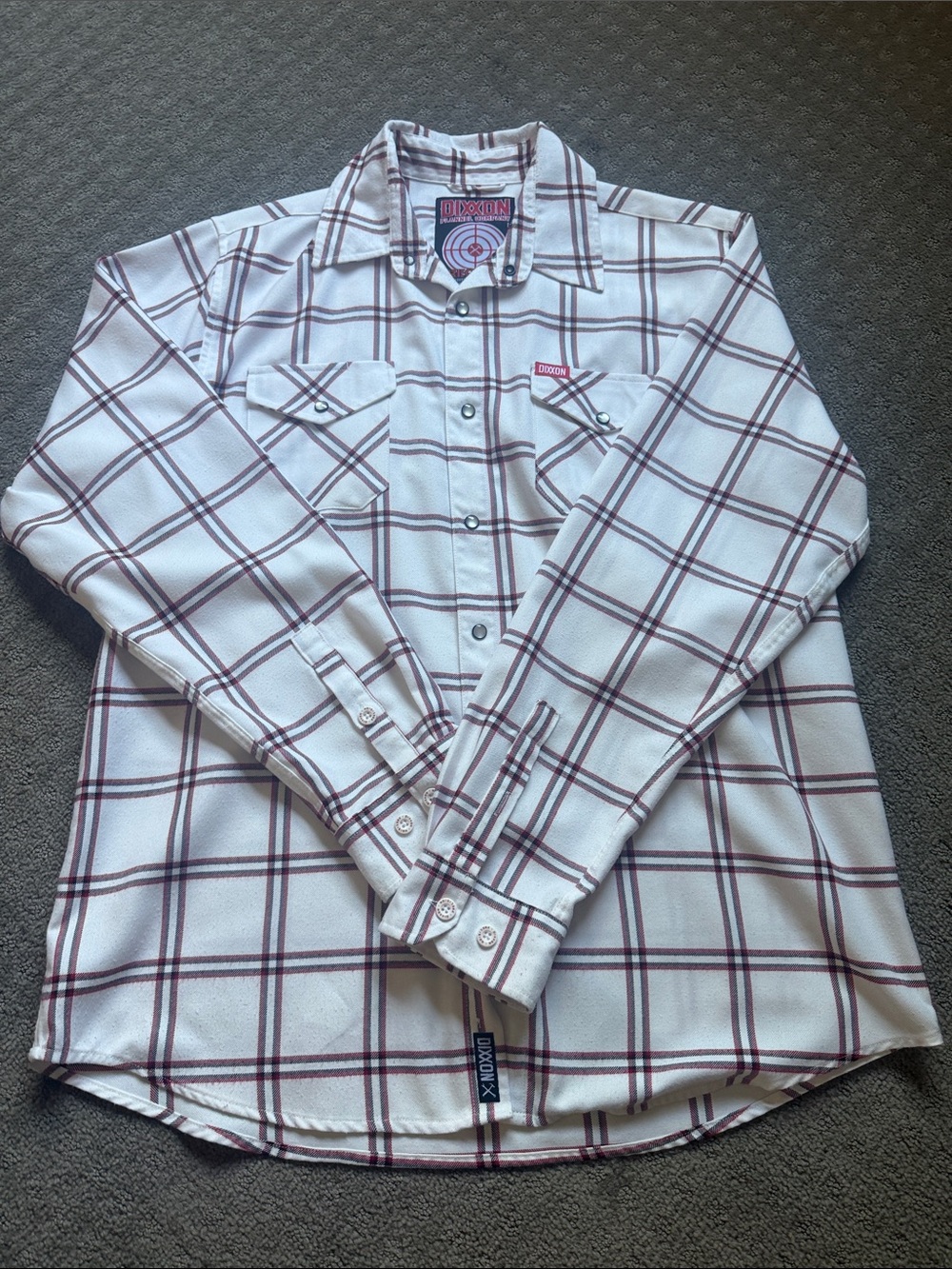 DIXXON White and Red Plaid Long Sleeve Button-Down Shirt